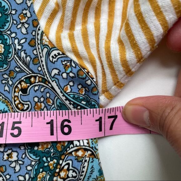 Anthropologie Postmark Striped Yellow 3/4 Blouse, Blue Paisley Front‎ sz XS - Picture 9 of 10